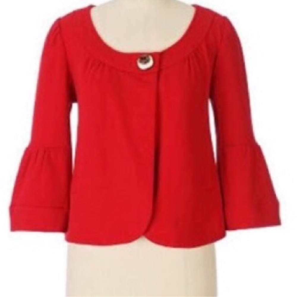 Anthropologie Allihop Cropped Single Button Cape Cardigan Peplum Sleeves